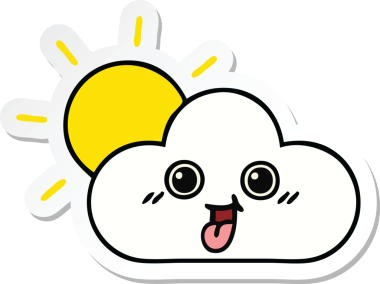 Orijinal bir çizgi film çıkartması. Güneş ve bulut.