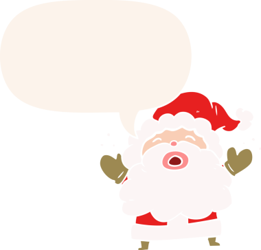 Orijinal Noel Baba çizgi filmi, eski tarz konuşma baloncuğuyla hayal kırıklığı içinde bağırıyor.