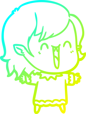 Mutlu vampir kız çizgi filminin orjinal soğuk gradyan çizimi.