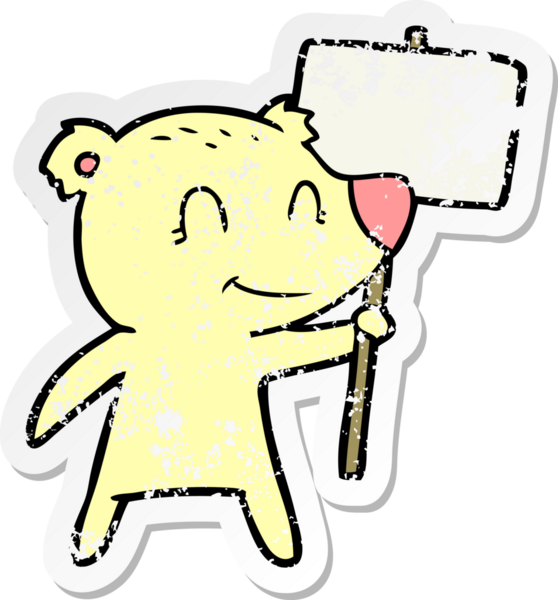 Çizgi film ayısı tabelasının orijinal üzgün çıkartması.