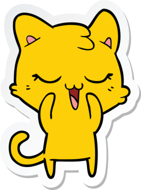 Bir insan tarafından çizilmiş mutlu çizgi film kedisinin orijinal çıkartması.