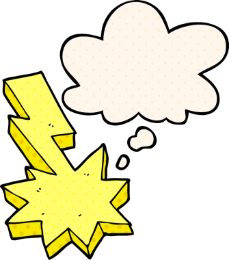 Çizgi roman tarzında düşünce baloncuğu olan orijinal çizgi film yıldırımı