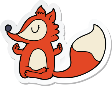 Bir tilki çizgi filminin orijinal çıkartması meditasyon yapıyor.