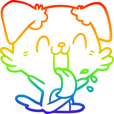 Orijinal gökkuşağı gradyan çizgi çizimi, nefes nefese kalmış bir köpek oturuyor.