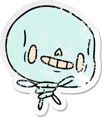 Orijinal sıkıntılı çıkartma çizgi film çizimi kawaii sevimli ölü iskelet