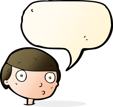 Orijinal çizgi film çocuğu konuşma balonuyla bakıyor.