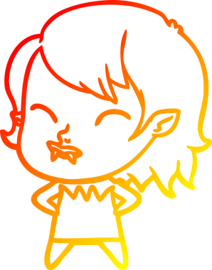 Yanağında kan olan bir vampir kız çizgi filminin orjinal çizimi.