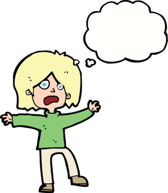 orijinal karikatür mutsuz insan düşünce baloncuğu ile