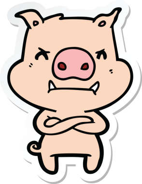 Kızgın çizgi film domuzunun orijinal çıkartması.