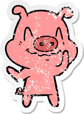 Sinirli bir çizgi film domuzunun orijinal sıkıntılı çıkartması.