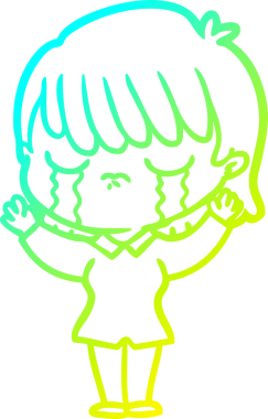 Ağlayan bir karikatür kadının orijinal soğuk gradyan çizimi