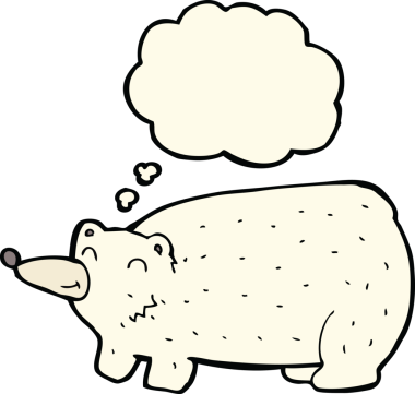 Düşünce baloncuklu orijinal komik kutup ayısı.