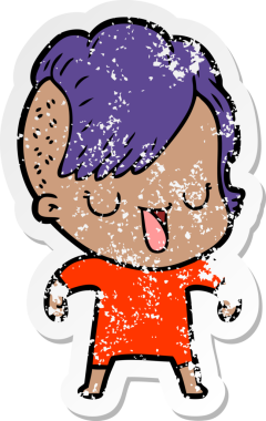 Hipster tıraşlı, sevimli bir çizgi film kızına ait orijinal bir çıkartma.