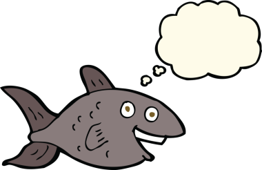 Düşünce baloncuklu orijinal karikatür balığı