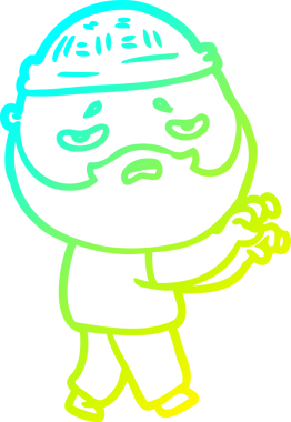 Sakallı endişeli bir çizgi film karakteri çiziyor.