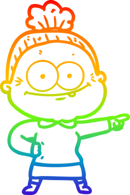 Orijinal gökkuşağı gradyan çizgi çizimi mutlu yaşlı bir kadının