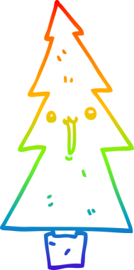 Orijinal gökkuşağı gradyan çizgi çizimi bir karikatür noel ağacı