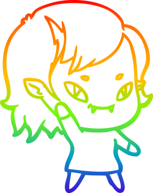 Orijinal gökkuşağı gradyan çizgi çizimi. Çizgi film dostu vampir kız.