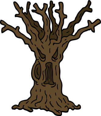 Orijinal el çizimi karikatür tarzı ürkünç ağaç