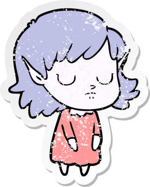 Çizgi filmdeki elf kızının orijinal üzgün çıkartması.