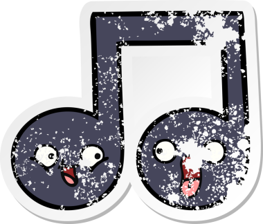 Sevimli bir karikatür notasının orijinal, sıkıntılı çıkartması.