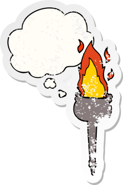 Üzüntülü bir çıkartma olarak düşünce baloncuğu ile yanan orijinal çizgi film kadehi.