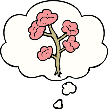 Düşünce baloncuklu orijinal karikatür çiçekleri