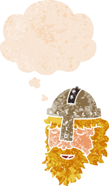 Orijinal çizgi film viking yüzü grunge sıkıntı retro desenli stil düşünce balonu