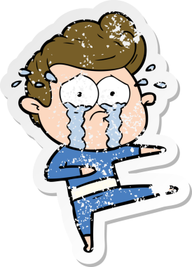 Ağlayan bir çizgi film dansçısının orijinal üzgün çıkartması.