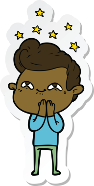 Orijinal bir karikatür çıkartması Heyecanlı Adam