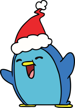 Orijinal el çizimi Kawaii pengueninin Noel karikatürü