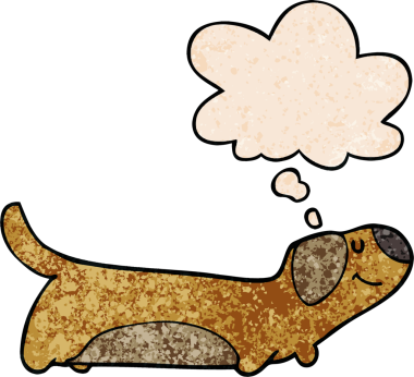 Grunge doku tarzında düşünce baloncuğu olan orijinal çizgi film köpeği.