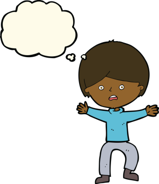 Asıl çizgi film çocuğu düşünce baloncuğuyla panikliyor.