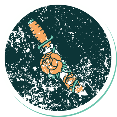 Bir hançer ve çiçeğin sembolik dövmesi.