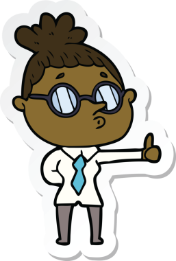 Çizgi filmdeki gözlüklü bir kadının orijinal çıkartması.