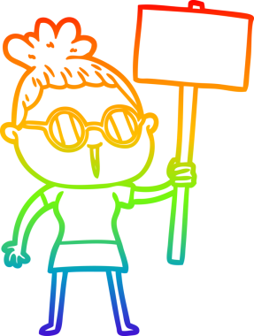 Orijinal gökkuşağı gradyan çizgi çizimi gözlük takan bir kadın.