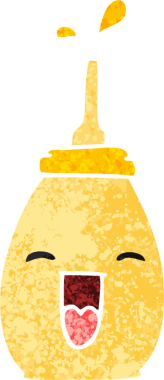 Orijinal retro çizim tarzı tuhaf çizgi film mutlu hardal şişesi