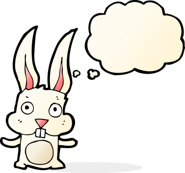 Düşünce baloncuklu orijinal çizgi film tavşanı