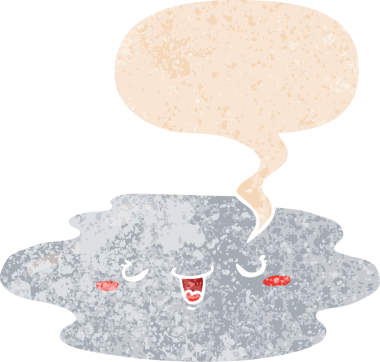 Yüzü konuşma baloncuğu olan orijinal çizgi film birikintisi grunge sıkıntılı retro desenli stil