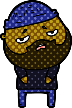 Çizgi filmdeki sakallı endişeli adam.