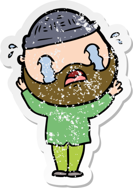 Ağlayan sakallı bir adamın orijinal üzgün çıkartması.