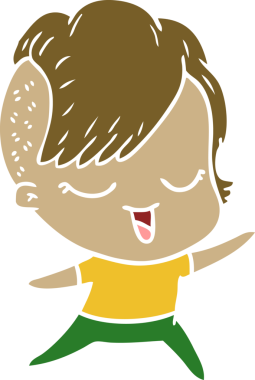 Orijinal mutlu düz renkli çizgi film kızı.