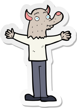 Çizgi film dostu bir kurt adamın orijinal çıkartması.