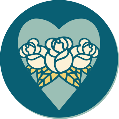 Geleneksel bir kalp ve çiçek stiliyle orijinal dövme çıkartması.