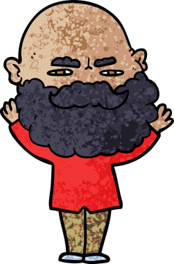 Çizgi filmdeki sakallı adam kaşlarını çatıyor.