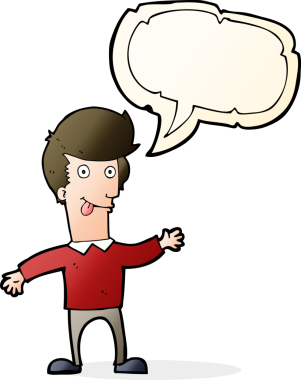 Orijinal çizgi film karakteri konuşma balonuyla dilini dışarı çıkarıyor.