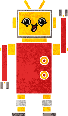 Orijinal retro illüstrasyon tarzı robot karikatürü