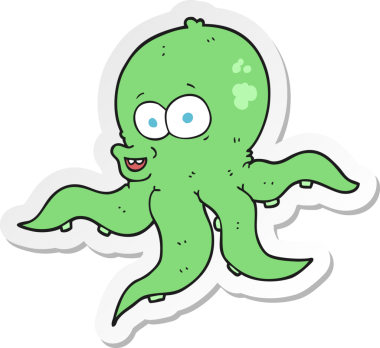 Çizgi film ahtapotunun orijinal çıkartması.