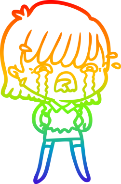 Orijinal gökkuşağı gradyan çizgi çizimi Bir çizgi film kızı ağlıyor