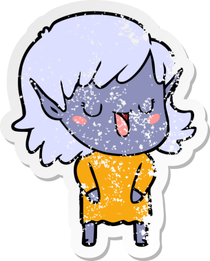 Çizgi filmdeki elf kızının orijinal üzgün çıkartması.